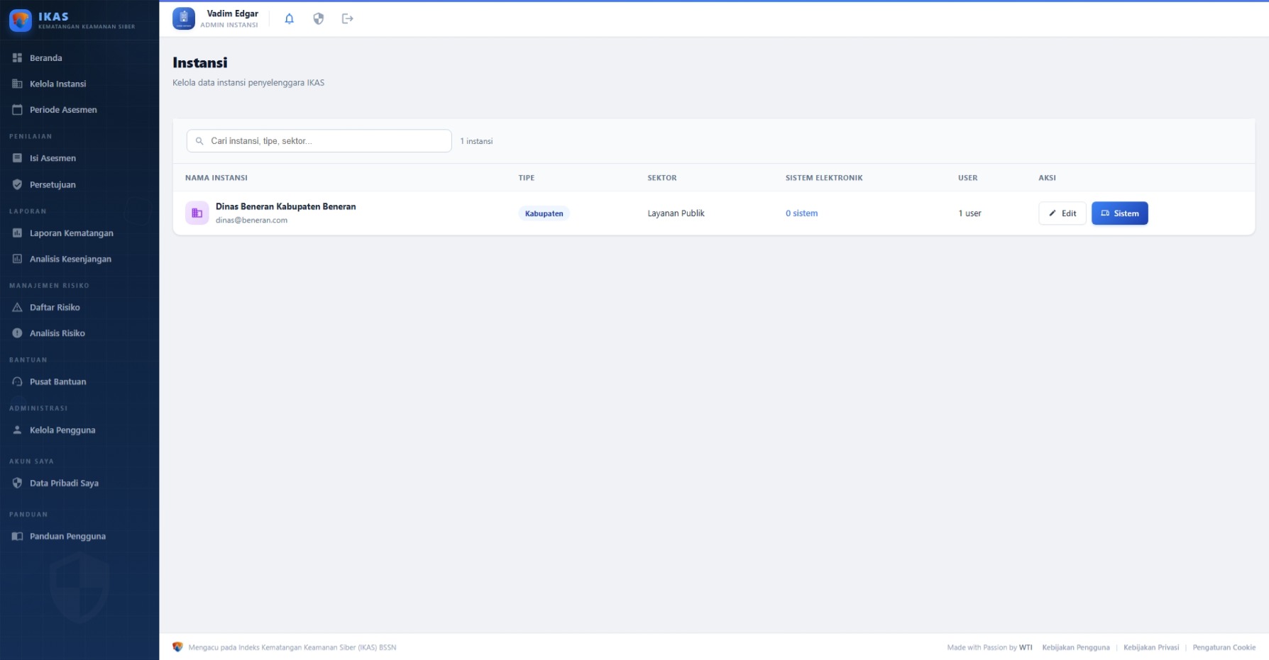 Halaman Kelola Instansi & Formulir Edit