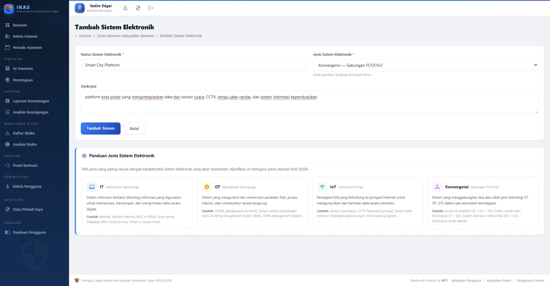 Formulir Tambah Sistem Elektronik