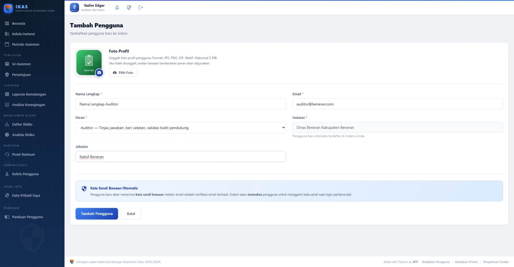 Formulir Tambah Pengguna