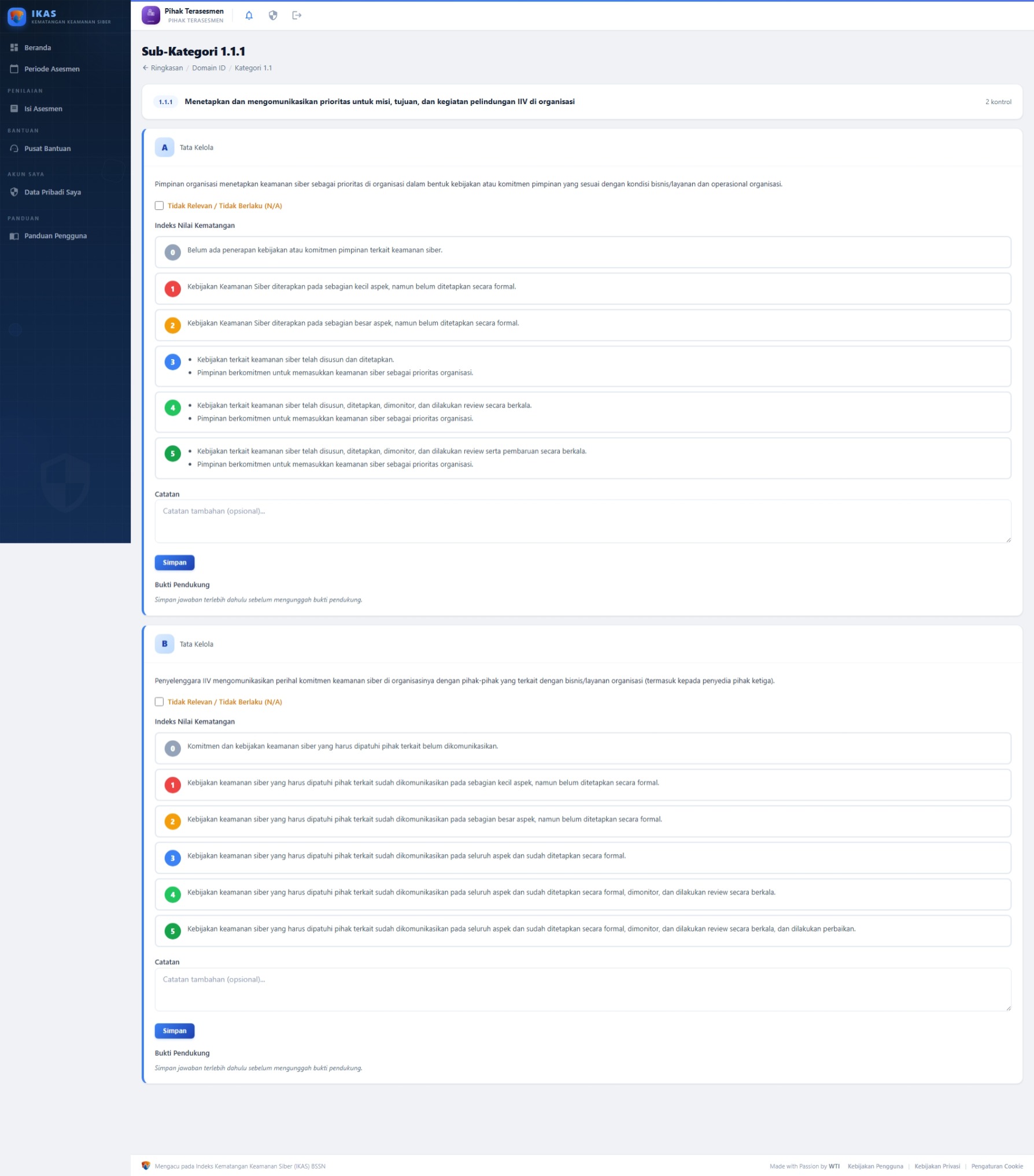 Formulir Kontrol dengan Pilihan Indeks 1–5