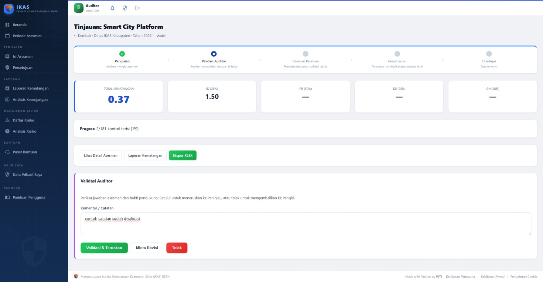 Halaman Validasi Asesmen