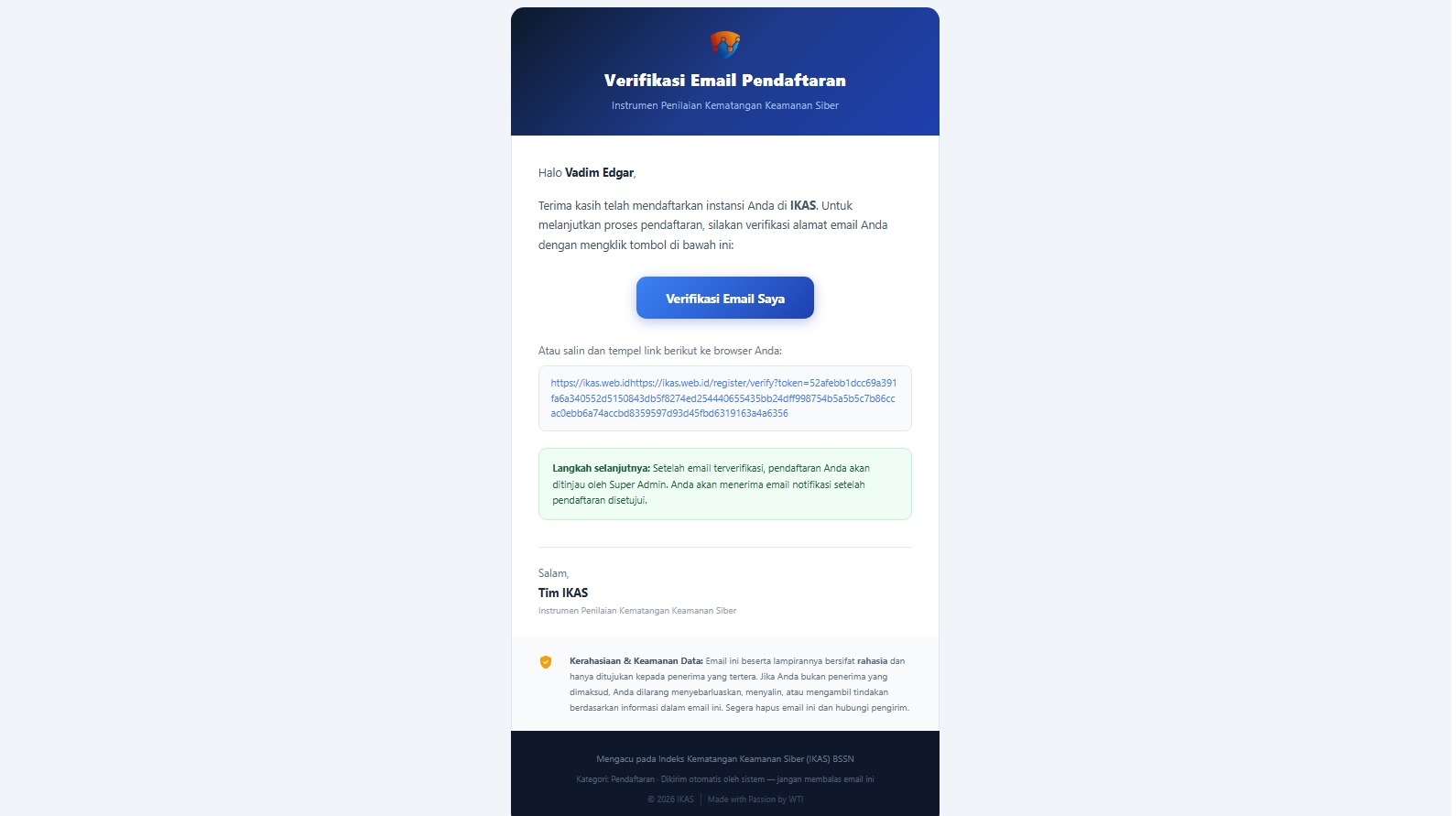 Email Verifikasi dari IKAS