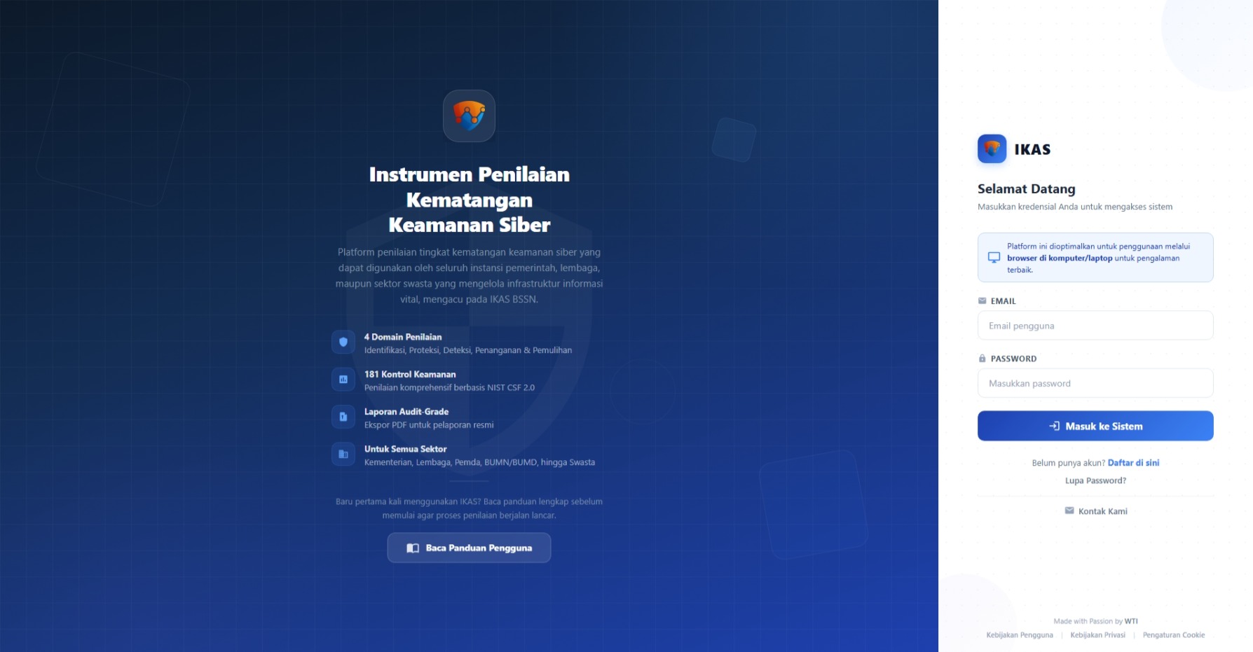 Halaman Login dengan Link Daftar