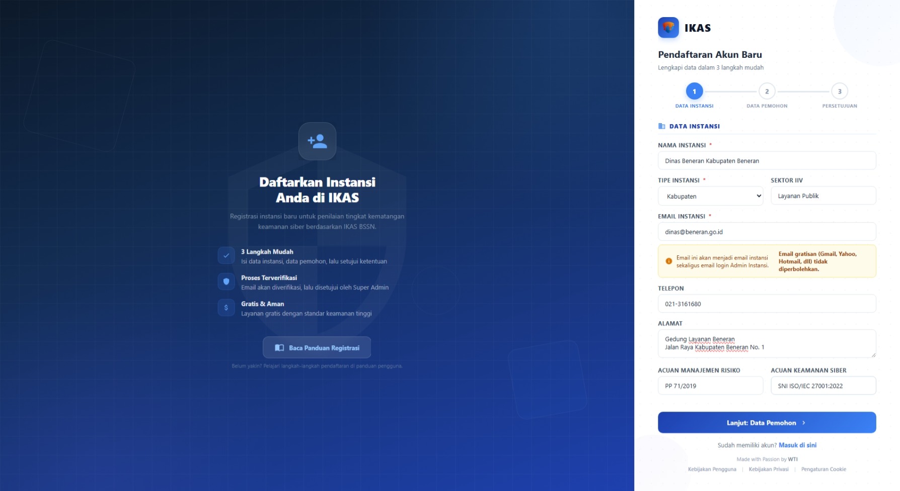 Formulir Registrasi — Data Instansi